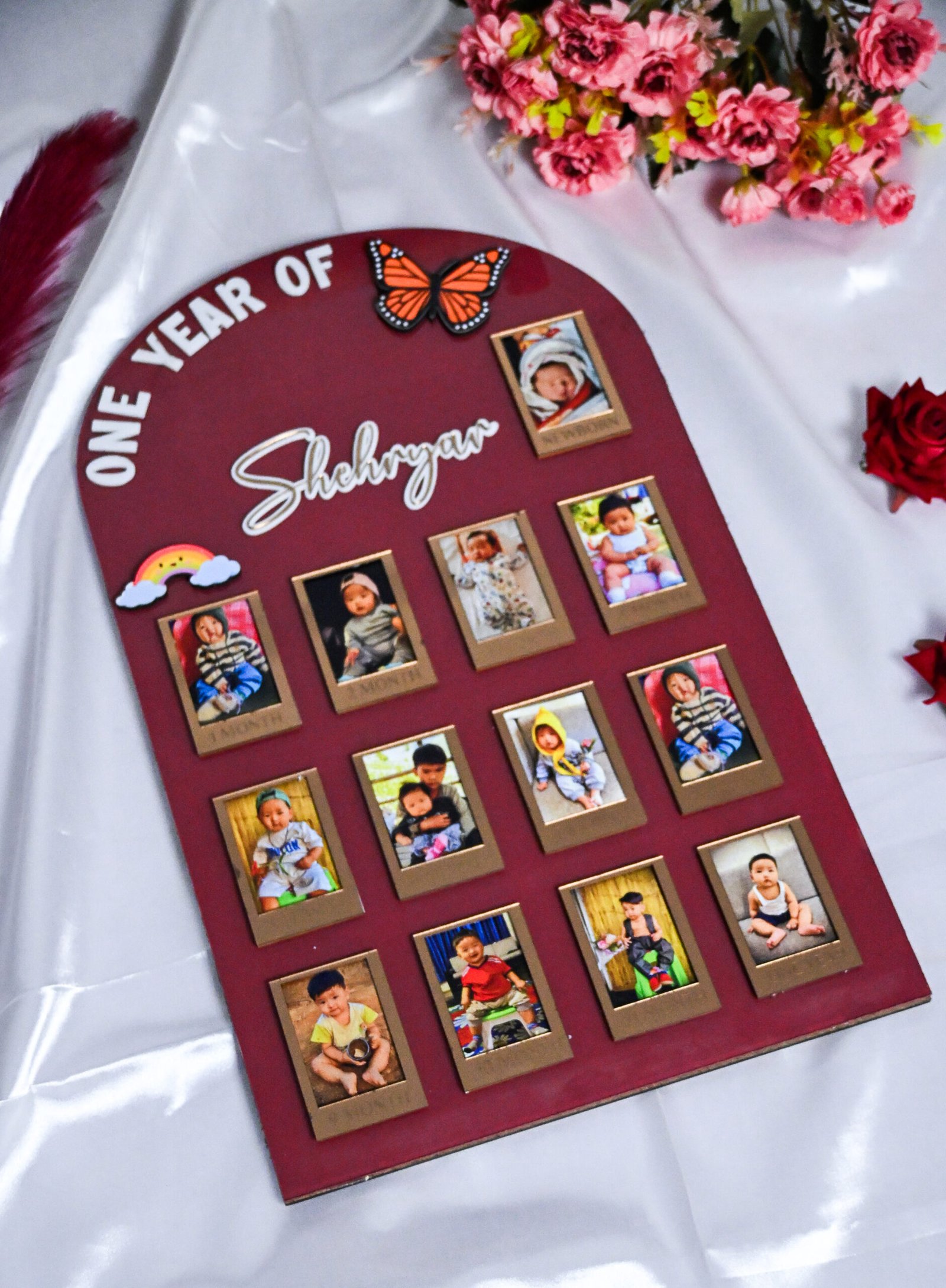 Arch Baby Photo Board Maroon,Ice Blue ,Beige